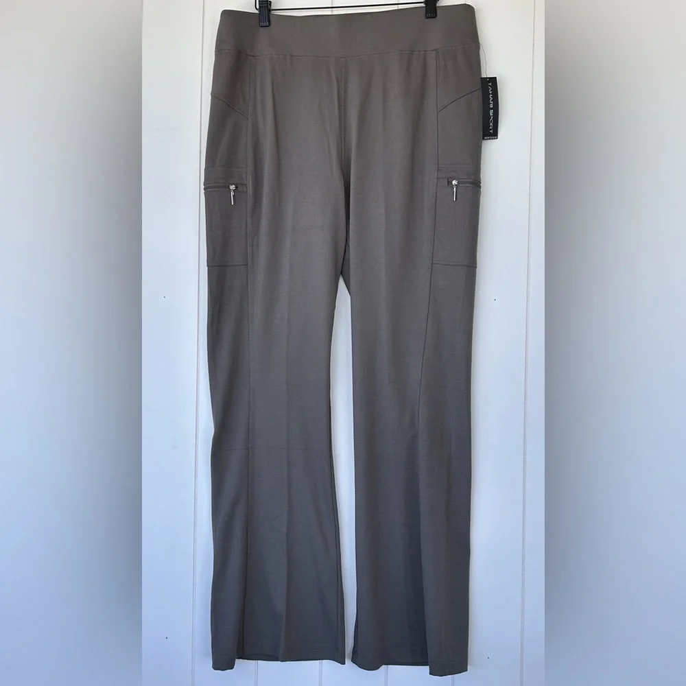 Tahari Sport High Waist Cargo Flare Leg Leggings Taupe Size XL‎